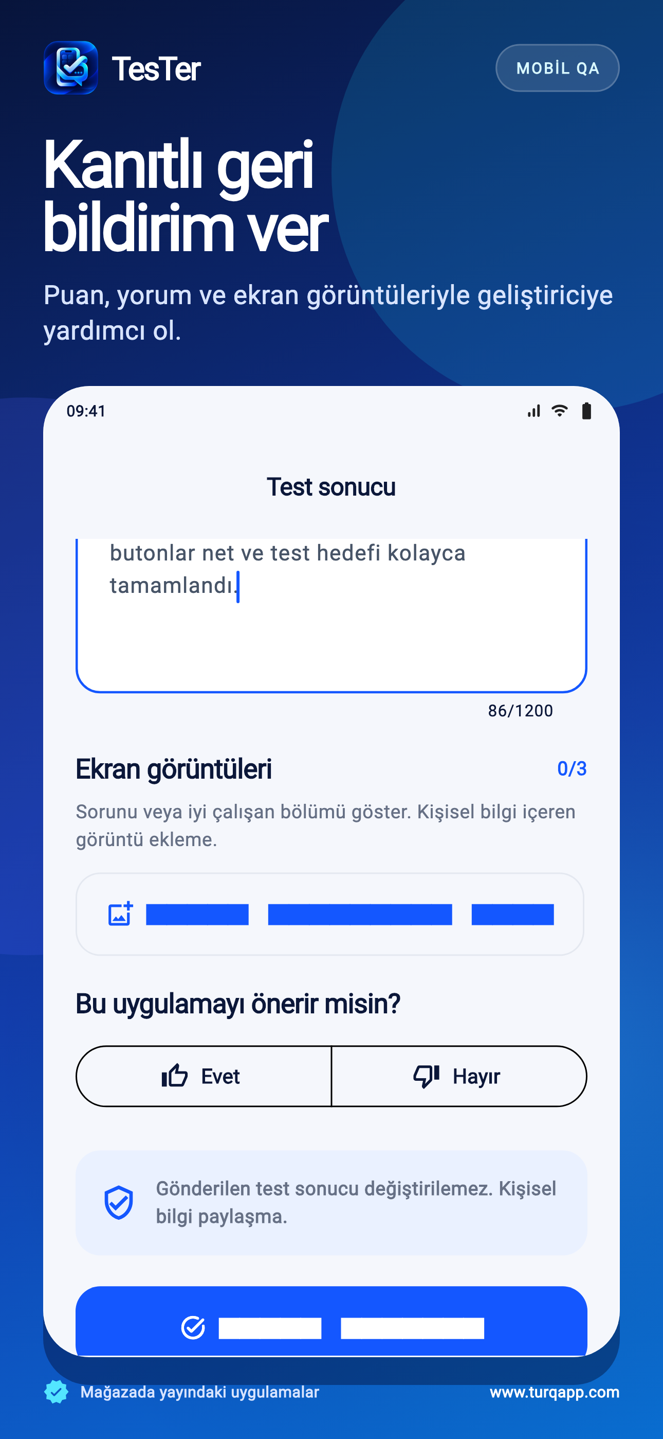 TesTer — Kanıtlı geri bildirim